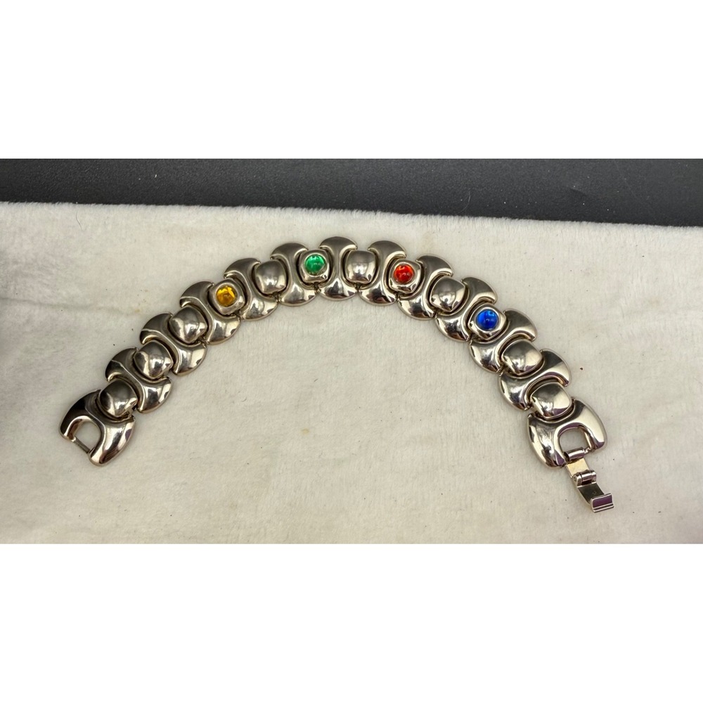 Vintage Bracelet Silver Tone Rainbow 7"
